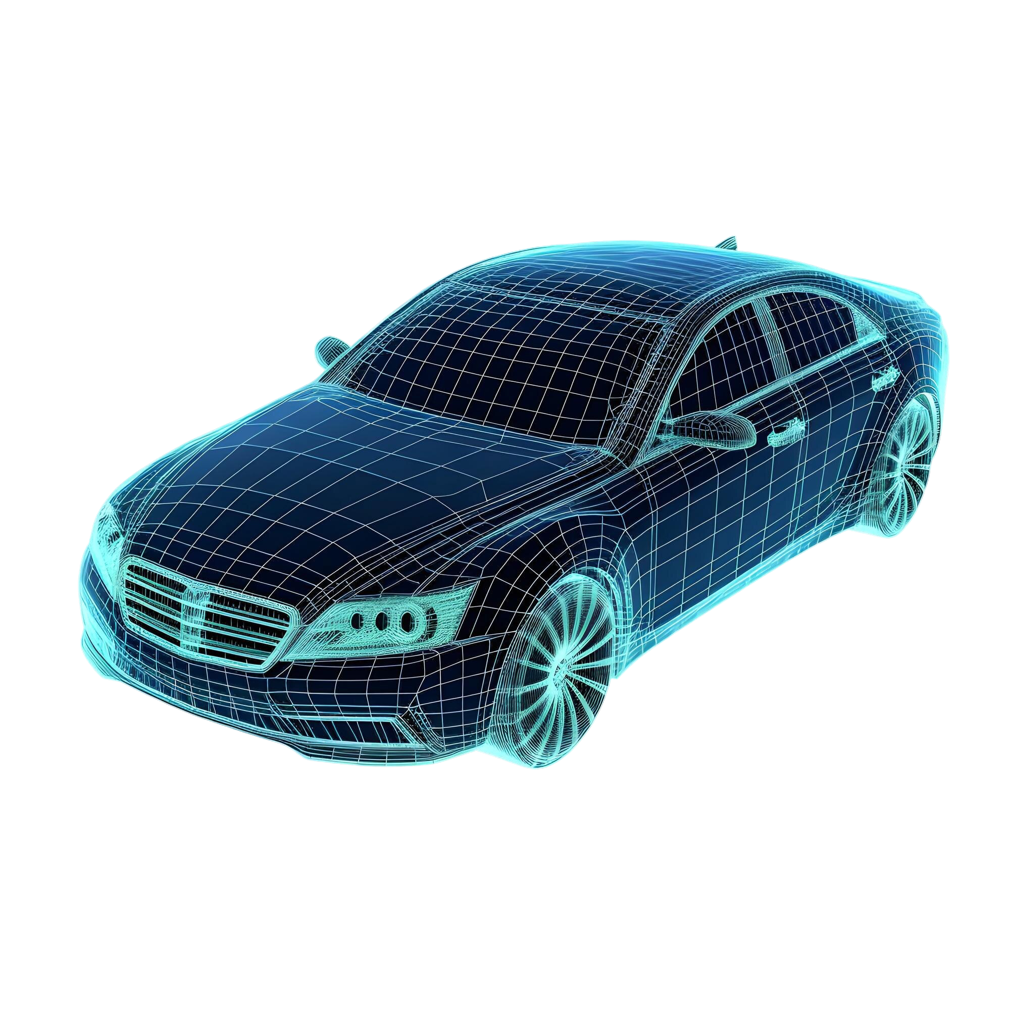 Disegno digitale a reticolo di un’auto berlina